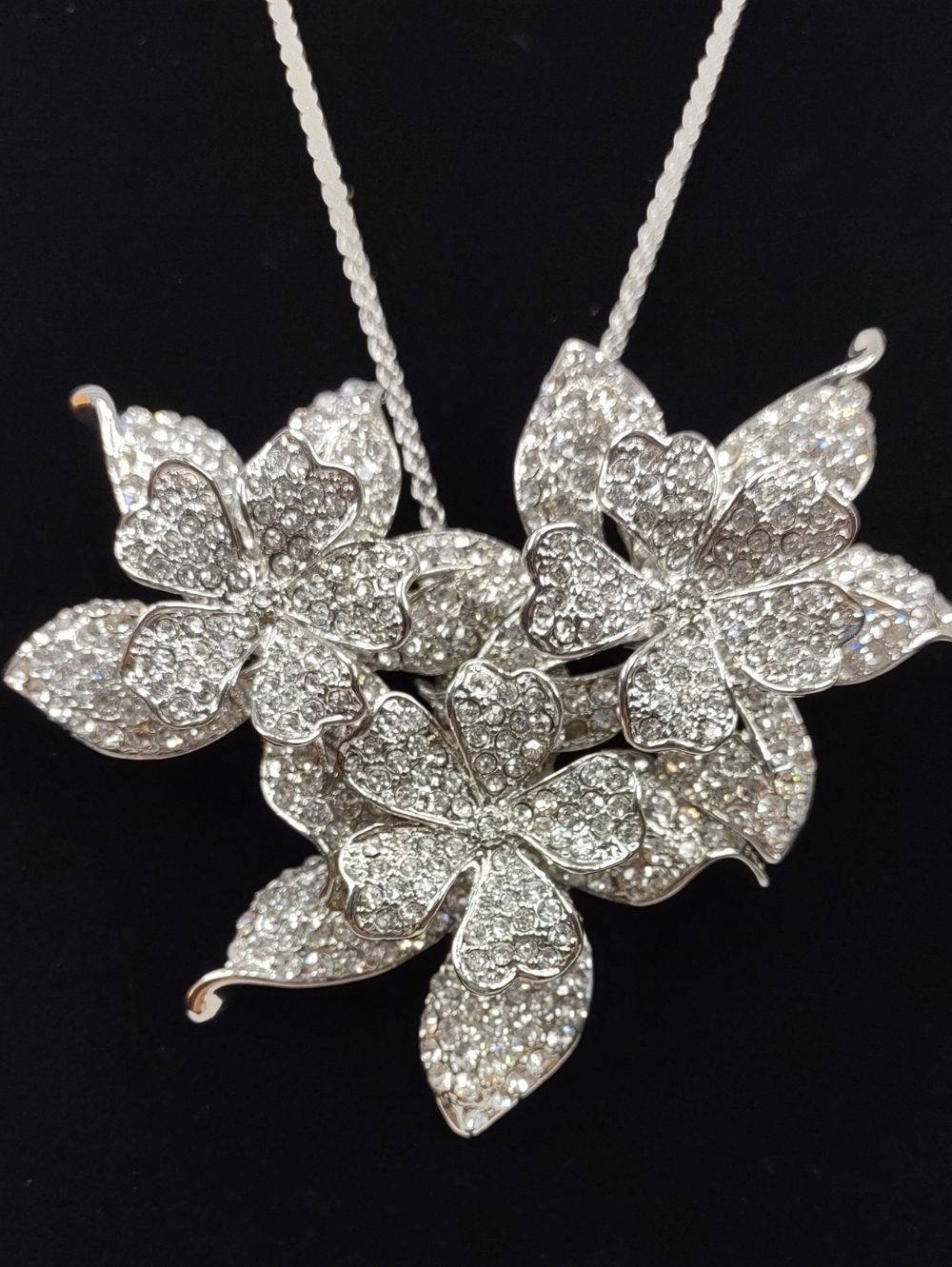 Crystal Pave Floral Convertible Pendant Necklace/Brooch